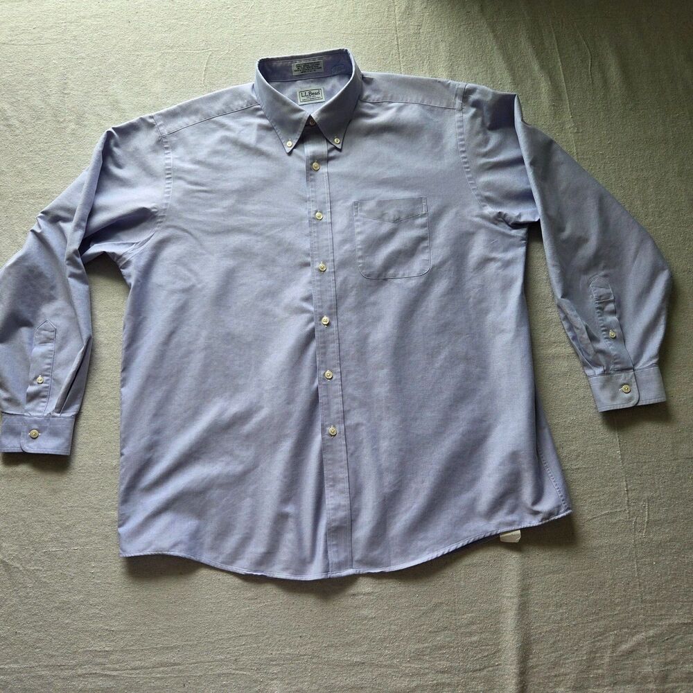 Vtg LL Bean Shirt Mens 17 1/2 35 Blue Button Down Single Needle Long Sleeve